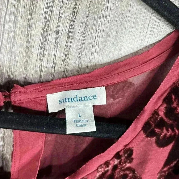 Sundance L Burnt Velvet Top Red Balloon Sleeve Red Color Silk Blend Large - Picture 4 of 9